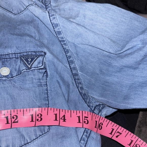 Guess Blue Embroidered  hoodie light Jean Jacket Sz S - Picture 5 of 8
